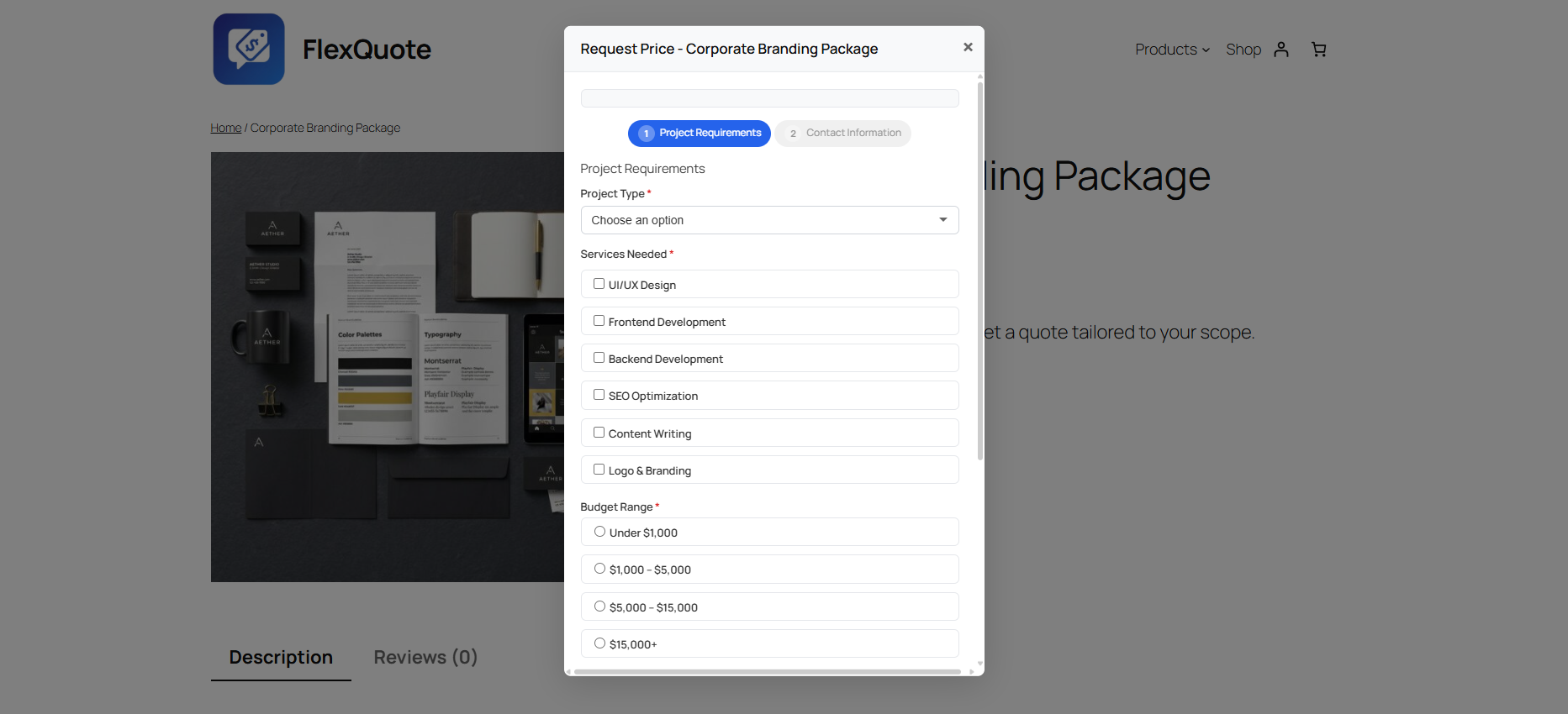 Request Price Modal Popup