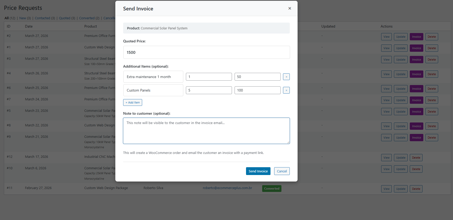 Send Invoice Popup